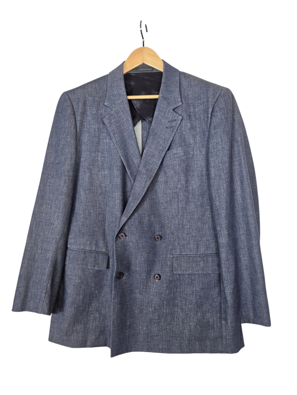 Wooyoungmi Double-Breasted cotton  linen blend denim like Slate  Blazer